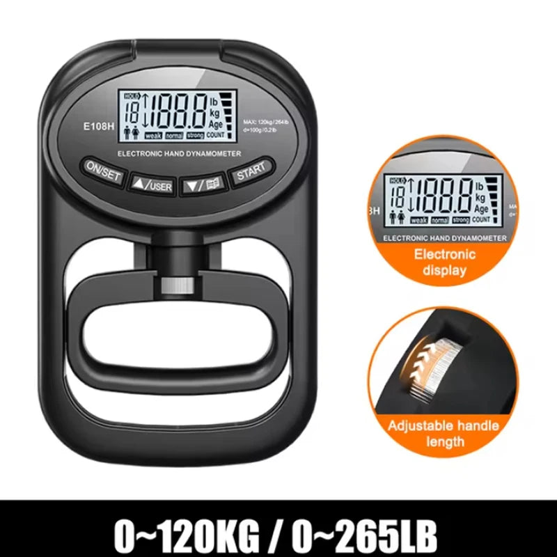 Greifkraftmesser 265 lbs/120 kg Digitaler Handdynamometer Greifkraftmessgerät USB LCD-Bildschirm Handgreifdynamometer