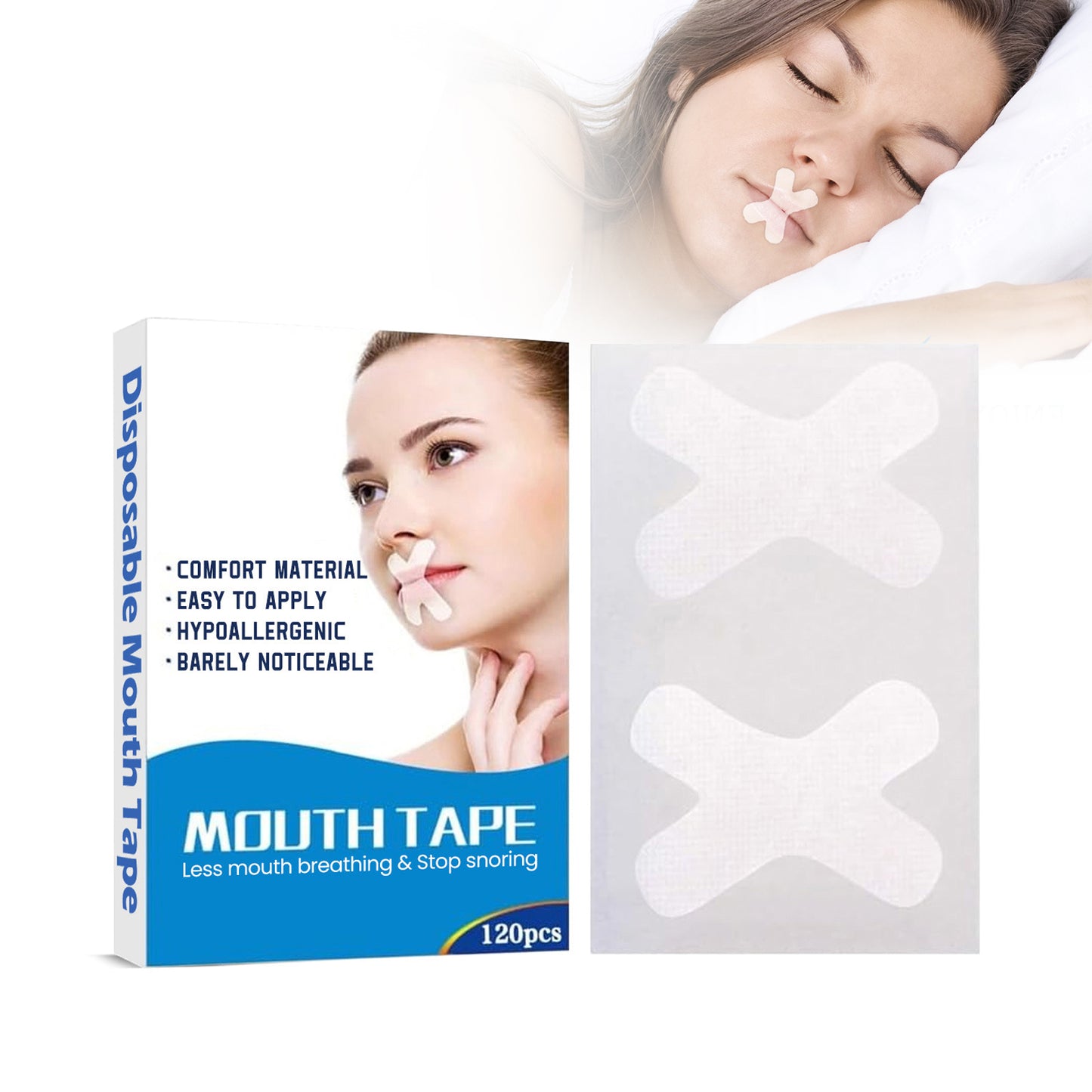 120 Stück/Box Mundtape Schlafstreifen gegen Schnarchen, Mundatmungs-Tape zur Verbesserung des Schlafs, Mund-Sticker für Schnarchen, Lippenpflaster