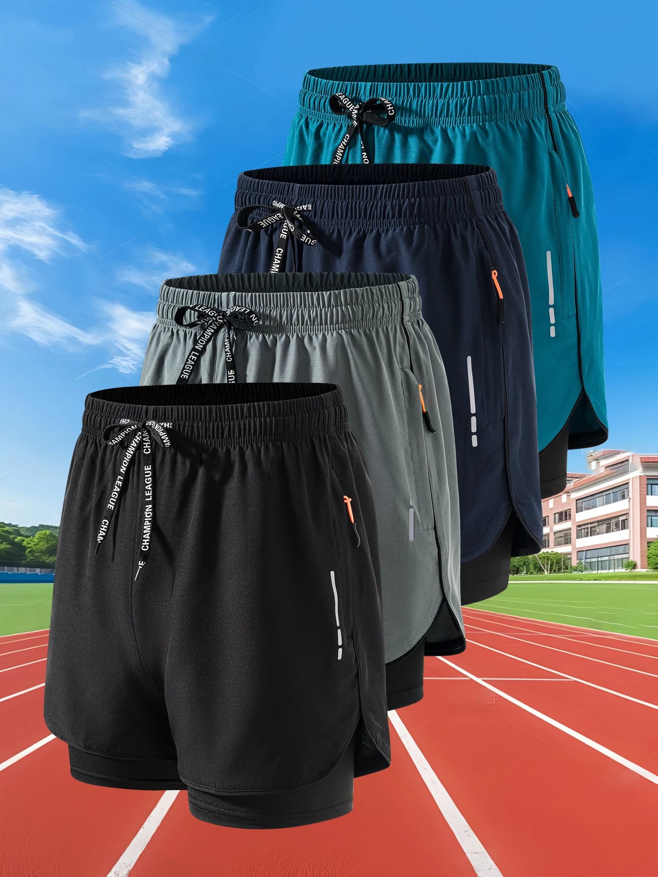 Sommer Herren Laufshorts Fitness Gym Training 2 in 1 Sportshorts Schnelltrocknend WorkoutJogging Double Deck Shorts