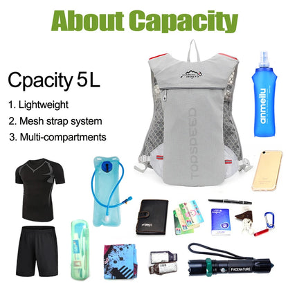 Outdoor Trail Running 5L ultraleichter Rucksack Hydrationslaufweste für Männer atmungsaktive Marathon-Fahrradtasche Wasserflasche 500ML