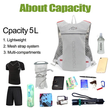 Outdoor Trail Running 5L ultraleichter Rucksack Hydrationslaufweste für Männer atmungsaktive Marathon-Fahrradtasche Wasserflasche 500ML