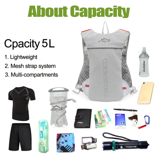 Outdoor Trail Running 5L ultraleichter Rucksack Hydrationslaufweste für Männer atmungsaktive Marathon-Fahrradtasche Wasserflasche 500ML