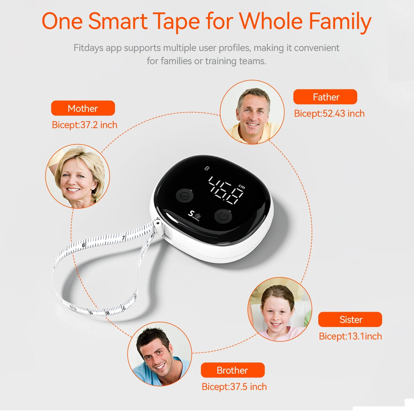 Fitdays Smart Körpermaßband, zurückziehbares Bluetooth Fitdays APP zur Überwachung von Körperfett BMI Werkzeug für Fitness, Form und Gewichtsverlust