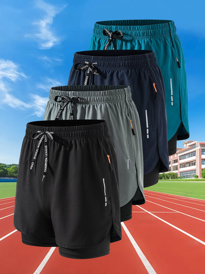 Sommer Herren Laufshorts Fitness Gym Training 2 in 1 Sportshorts Schnelltrocknend WorkoutJogging Double Deck Shorts