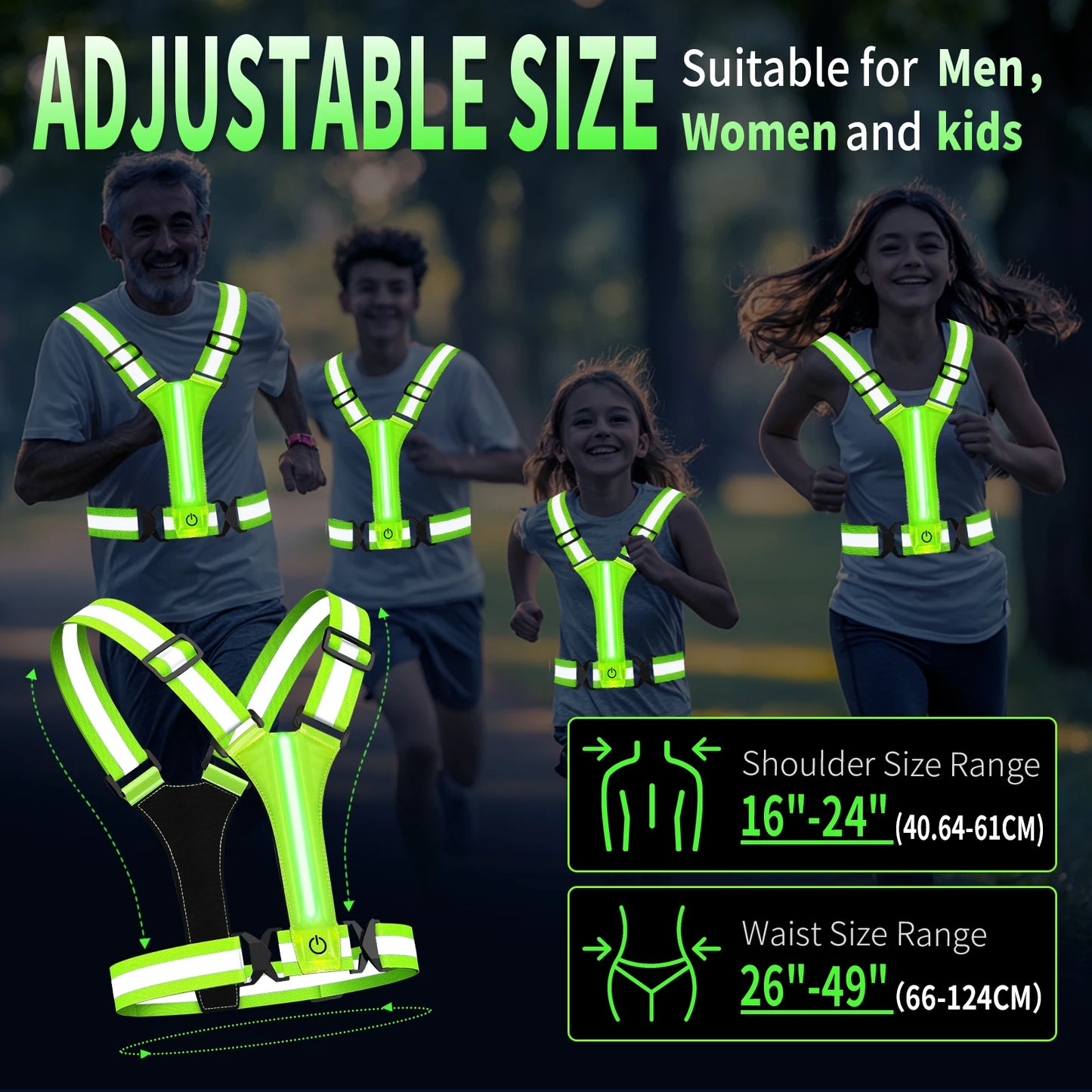 LED Laufweste USB wiederaufladbar reflektierende leuchtende Reflektorgurte hohe Sichtbarkeit Nachtlauf Radfahren Kleidung elastisches Band