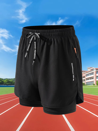 Sommer Herren Laufshorts Fitness Gym Training 2 in 1 Sportshorts Schnelltrocknend WorkoutJogging Double Deck Shorts