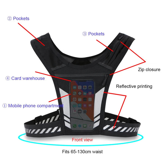 Reflektierende Lauf-Telefonhalter-Weste für Männer und Frauen, Joggen, Gehen, Sport, Fitnessstudio, Workout, 1 Stück verstellbare Träger mit Schlüssel Tasche
