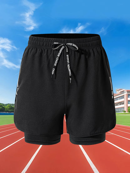 Sommer Herren Laufshorts Fitness Gym Training 2 in 1 Sportshorts Schnelltrocknend WorkoutJogging Double Deck Shorts