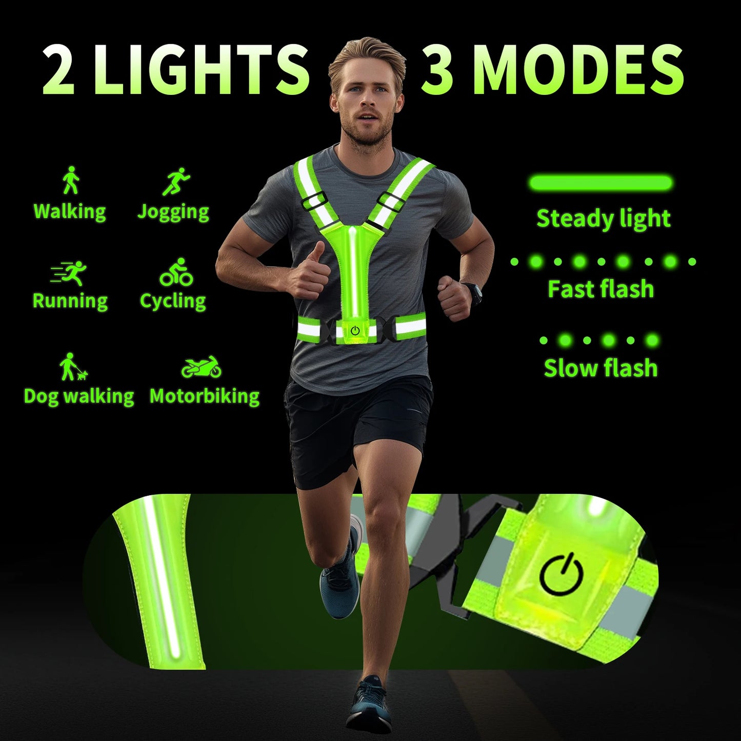 LED Laufweste USB wiederaufladbar reflektierende leuchtende Reflektorgurte hohe Sichtbarkeit Nachtlauf Radfahren Kleidung elastisches Band