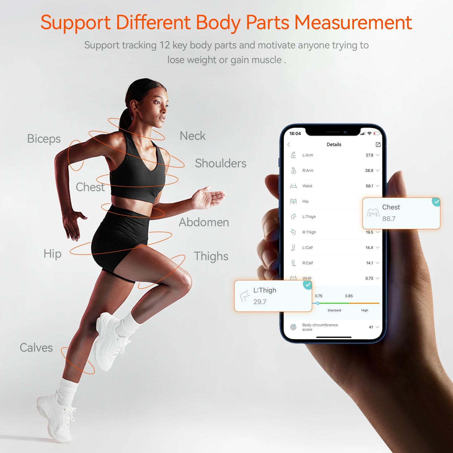 Fitdays Smart Körpermaßband, zurückziehbares Bluetooth Fitdays APP zur Überwachung von Körperfett BMI Werkzeug für Fitness, Form und Gewichtsverlust
