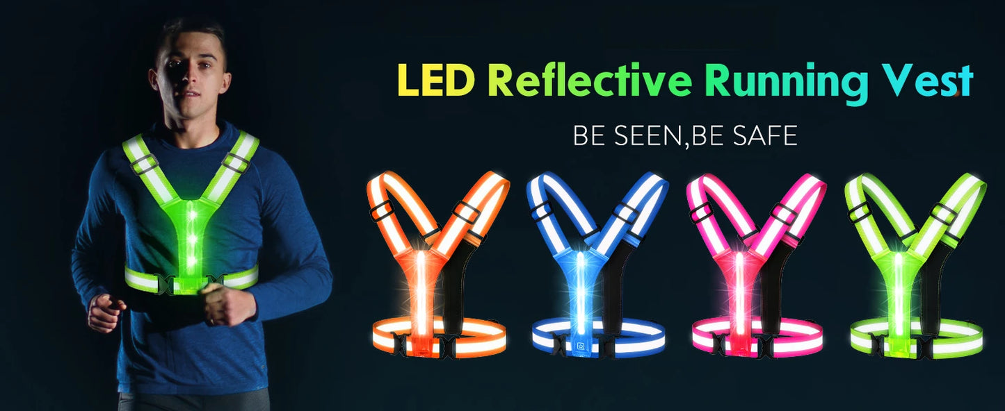 LED Laufweste USB wiederaufladbar reflektierende leuchtende Reflektorgurte hohe Sichtbarkeit Nachtlauf Radfahren Kleidung elastisches Band