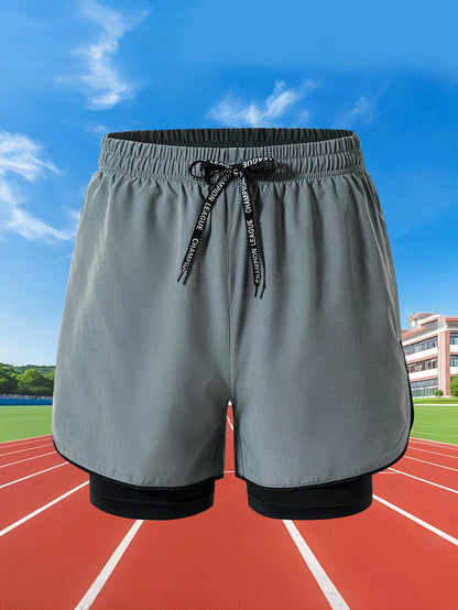Sommer Herren Laufshorts Fitness Gym Training 2 in 1 Sportshorts Schnelltrocknend WorkoutJogging Double Deck Shorts