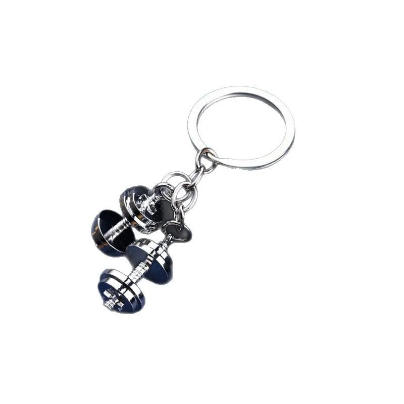 Neuer Mini Metall Hantelschlüsselanhänger für Männer Doppel-Hanteln Fitnessstudio Mobile Rucksack Hängende Accessoires Schlüsselanhänger Partygeschenk