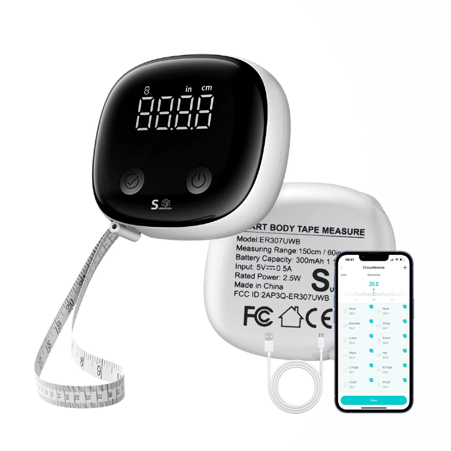 Fitdays Smart Körpermaßband, zurückziehbares Bluetooth Fitdays APP zur Überwachung von Körperfett BMI Werkzeug für Fitness, Form und Gewichtsverlust
