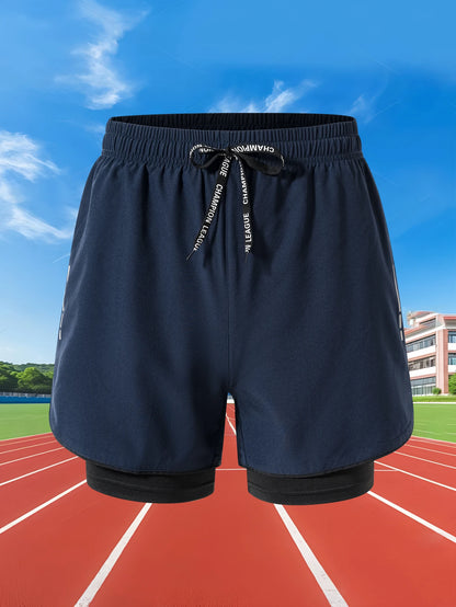 Sommer Herren Laufshorts Fitness Gym Training 2 in 1 Sportshorts Schnelltrocknend WorkoutJogging Double Deck Shorts