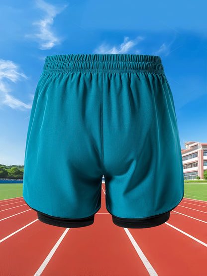 Sommer Herren Laufshorts Fitness Gym Training 2 in 1 Sportshorts Schnelltrocknend WorkoutJogging Double Deck Shorts