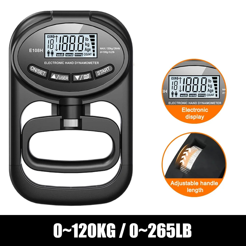 Greifkraftmesser 265 lbs/120 kg Digitaler Handdynamometer Greifkraftmessgerät USB LCD-Bildschirm Handgreifdynamometer