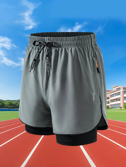 Sommer Herren Laufshorts Fitness Gym Training 2 in 1 Sportshorts Schnelltrocknend WorkoutJogging Double Deck Shorts